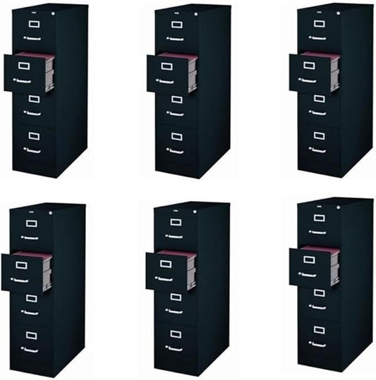 Pemberly Row Set of 6 Metal 4-Drawer Letter Width Vertical File Cabinet in Black