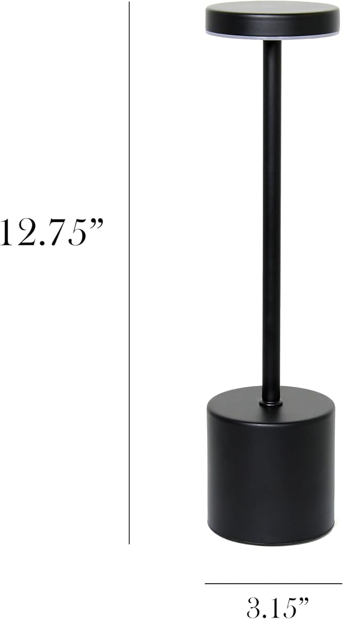 Simple Designs LD1083-BLK 12.75" Mushroom Magic Disc Dimming & Rechargeable Cordless 4-Way Touch Sensor Stick Desk Lamp, Black