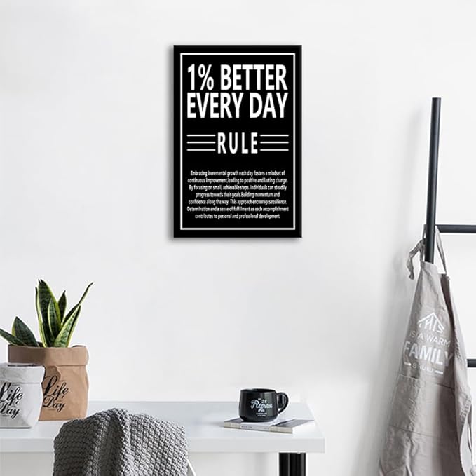 Motivational Wall Art Canvas Print Office Wall Decor 1% Better Every Day Rule Inspiring Framed Prints Inspirational Quotes for Wall Art Home Decor Living Room Bedroom Ready to Hang [12''W x 18''H]