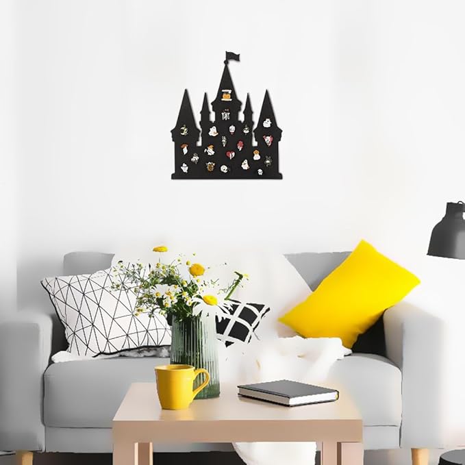 BENECREAT Black Castle Pin Board Cork Board, 14.2x11.8Inch Bulletin Display Board Wall Mounted Cork Board for Brooch Pin Collection Display, Office Home and School Decor