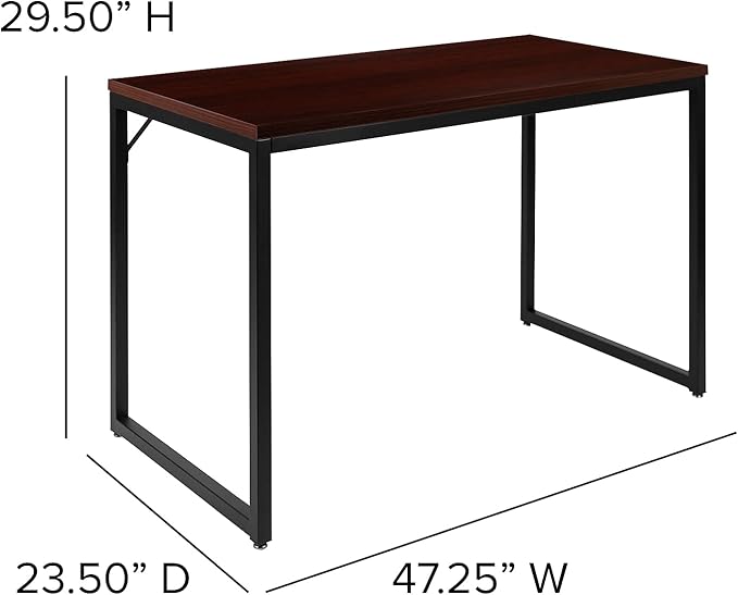 Flash Furniture Tiverton Industrial Modern Desk-Mahogany/Black Commercial Grade Computer Desk-47" Sturdy Home Office Desk-Writing Desk