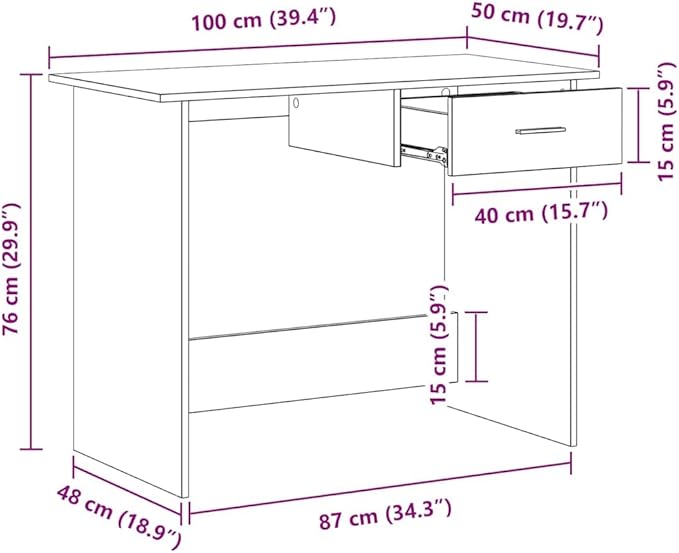 Sonoma Oak Corner Desk, Engineered Wood, 19.7" x 39.4" Compact Computer Desk with Drawer, Rectangular Work Table for Home Office, Study, Beige Finish