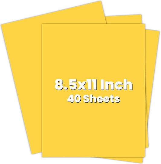 Yellow Cardstock 8.5 x 11, 40 Sheets Yellow Paper, Card Stock for Printer, Solar Yellow Cardstock Paper for Invitations, Art, Drawing, Menus, DIY Cards, Tags, Crafts Certificates, School, Office