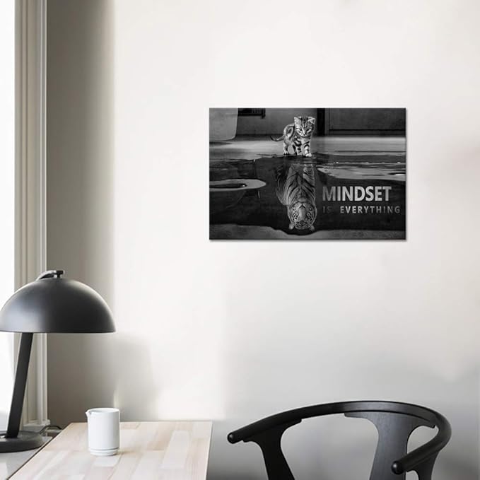 Motivational Posters Inspirational Wall Art Black and White Canvas Painting Mindset is Everything Pictures Inspiring Entrepreneur Quotes Framed Prints Artwork Office Living Room Home Decor (12”Hx16”W)