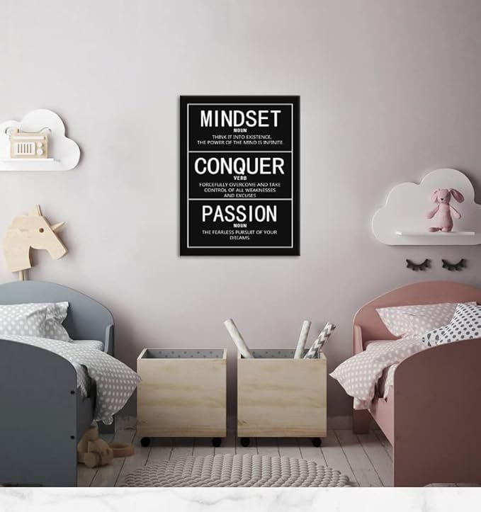 WYJZDZQ8 Motivational Wall Art Painting Prints on Canvas Inspirational Pictures Mindset Noun Conquer Verb Passion Noun Entrepreneur Quotes Posters Decorations Artwork for Office School[18" W x 24" H]