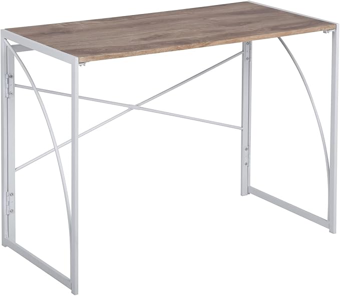 Homy Casa 39.4 Inch Foldable Laptop Desk, Space-Saving Computer Table with No Assembly Required, Sturdy Metal Frame, Minimalist Design for Home Office, Study, or Small Spaces, Oak & White