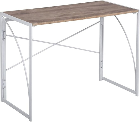 Homy Casa 39.4 Inch Foldable Laptop Desk, Space-Saving Computer Table with No Assembly Required, Sturdy Metal Frame, Minimalist Design for Home Office, Study, or Small Spaces, Oak & White