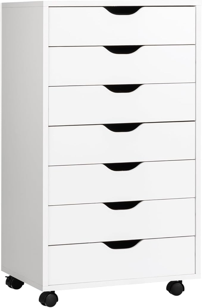 7 Drawers Filing Cabinet, Vertical File Cabinet for Home Office, Mobile Under Desk Office Storage Cabinets with Wheels (White, 7 Drawers)