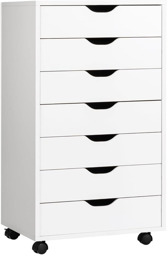 7 Drawers Filing Cabinet, Vertical File Cabinet for Home Office, Mobile Under Desk Office Storage Cabinets with Wheels (White, 7 Drawers)