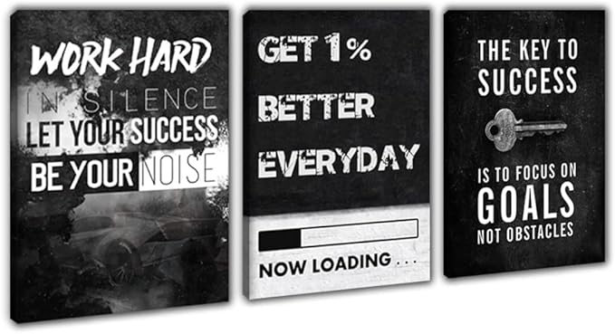 Halioyo Inspirational Wall Art Canvas Prints, 3 Panel Large Motivational Wall Decor, Get 1% Better Everyday Painting Poster for Bedroom Living Room Home Office Decor, Ready to Hnag(24 x 36inch)