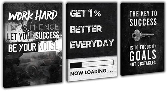 Halioyo Inspirational Wall Art Canvas Prints, 3 Panel Large Motivational Wall Decor, Get 1% Better Everyday Painting Poster for Bedroom Living Room Home Office Decor, Ready to Hnag(24 x 36inch)