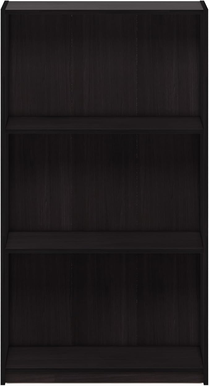Furinno BASIC Book Shelf, 3-Tier Modern Bookshelf, Bookcase with Open Shelves, 9.3" x 21.8" x 39.5", for Living Room, Bedroom, Home Office, Dark Walnut