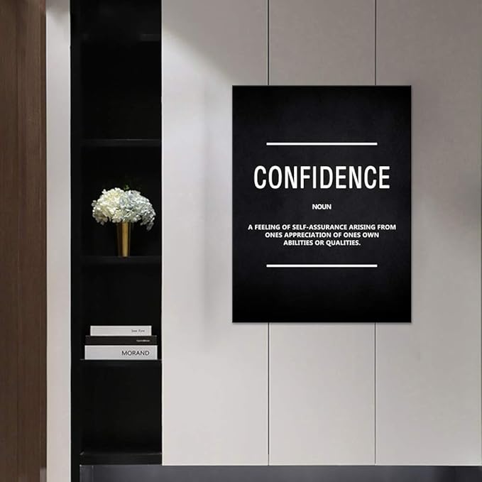 Inspirational Wall Art Motivational Posters Prints on Canvas Inspiring Quotes Confidence Noun Education Motto Pictures Wooden Artwork Decorations for Living Room Office Home School Framed (18”Wx24”H)