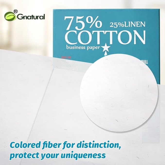 75% Cotton 25% Linen Business Paper, 85gsm 8.5”×11” Inkjet Printer Paper, Waterproof White Copy Paper -100 Sheets Printing Paper（Low Starch）