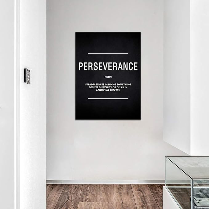 Inspirational Wall Art Motivational Entrepreneur Quote Painting Prints on Canvas Inspiring Hustle Posters Perseverance Noun Pictures Artwork Home Office Decor Framed Ready to Hang (18”Wx24”H)
