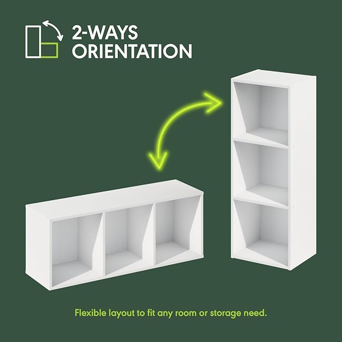 Furinno PASIR Book Shelf, 3-Cube Bookcase, Standing Bookshelf, Open Storage Shelf, Closed Back, Easy Assembly, 9.3 x 12 x 31.5 Inches, for Home Office, Living Room, Plain White