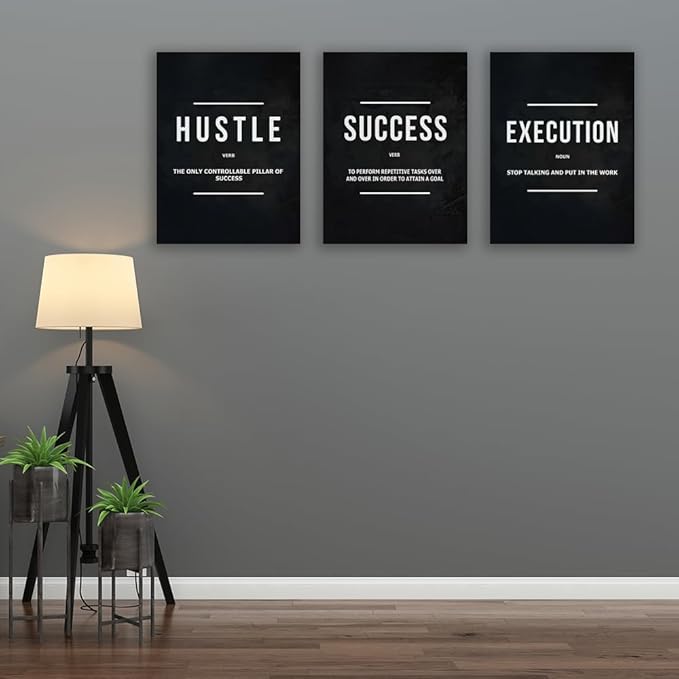 Halioyo Inspirational Wall Poster Hustle Poster Success Goal Artwork Entrepreneur Quote Painting Motivational Office Wall Decor Art for Bedroom Living Room Home Decoration 20inch x28inch x3pieces