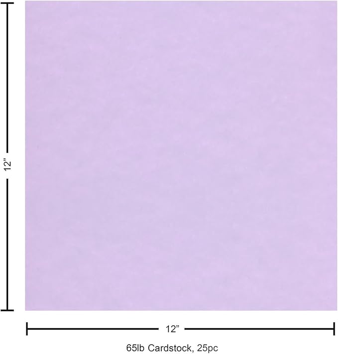PA Paper Accents Cardstock Pack 12" x 12" Lavender, Smooth, 65lb colored cardstock paper for card making, scrapbooking, printing, quilling and crafts, 25 pieces