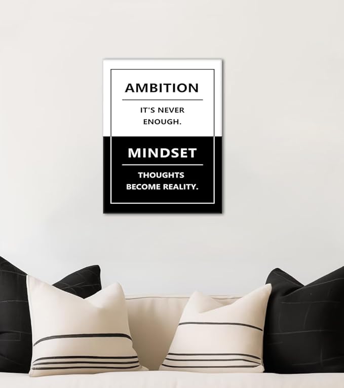 Yatsen Bridge Motivational Wall Art - AMBITION and MINDSET Canvas Painting - Black and White Inspirational Wall Decor Positive Quotes Prints Modern Inspiring Artwork for Office Home, Framed 18x24 in