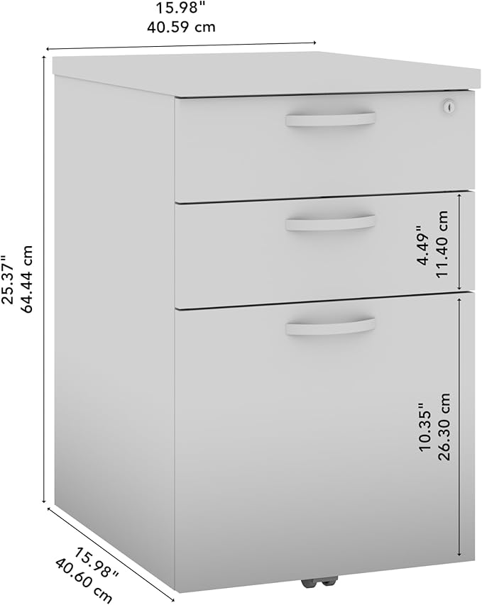 Bush Business Furniture Office in an Hour 3 Drawer Rolling File Cabinet in Pure White | Mobile Under Desk Drawers for Letter, Legal, and A4-Size Document Storage