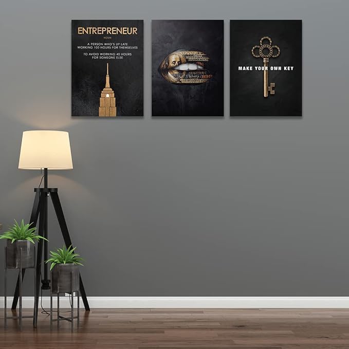 Halioyo Motivational Wall Art Canvas Prints, 3 Panel Entrepreneur Office Wall Art with Inspirational Quotes, Positive Saying Painting Posters for Living Room Bedroom(20x28inch), Ready to Hang
