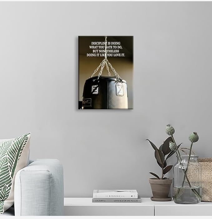 Discipline is Doing What You Hate... Inspirational Gym Wall Decor Fitness Motivation Poster Wall Art Printed Canvas for Boxing Gym Study Room Bedroom Home Framed [18" W X 24" H]