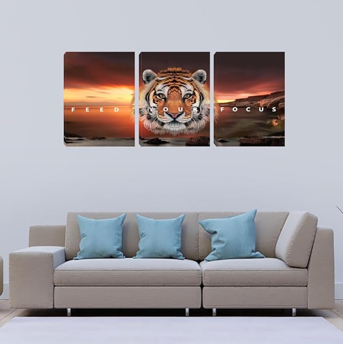 Motivational Wall Art, Inspirational Canvas Wall Art for Office, 3 Pieces Tiger Painting Posters Prints for Entrepreneur Living Room Bedroom Dorm(72''Wx36''H)