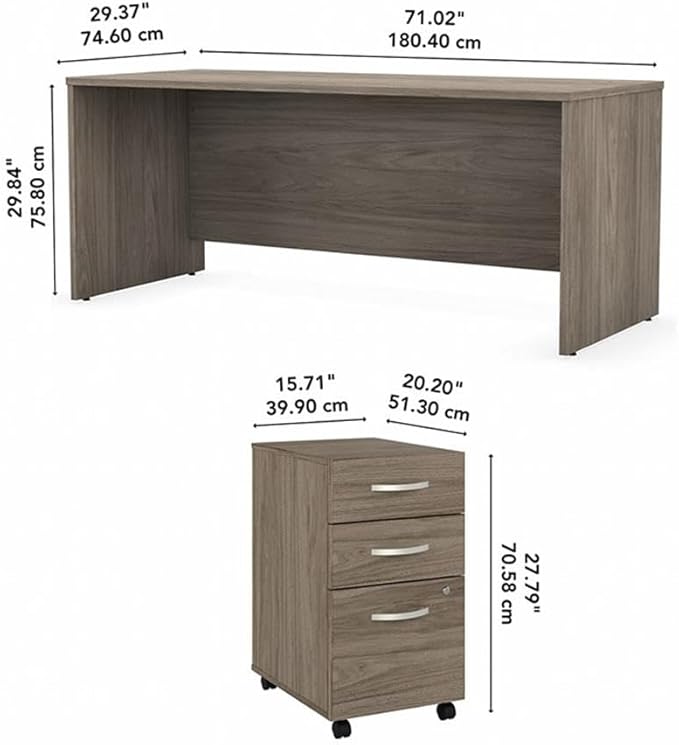 Bush Business Furniture Studio C Office Desk with Mobile File Cabinet, 72W x 30D, Modern Hickory