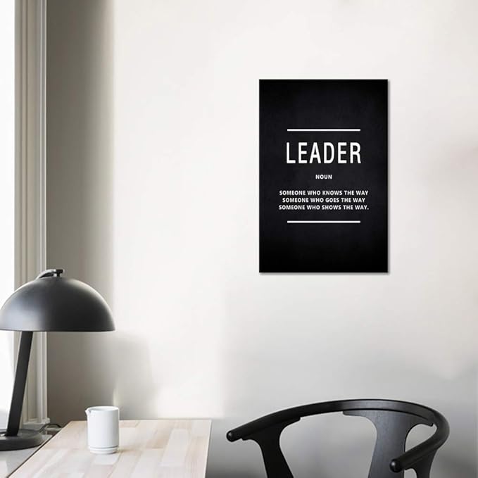 Leader Noun Motivational Wall Art Inspiring Painting Prints on Canvas Inspirational Leadership Entrepreneur Quotes Posters Inspiration Pictures Wooden Decorations Artwork for Office Home (12”Wx16”H)