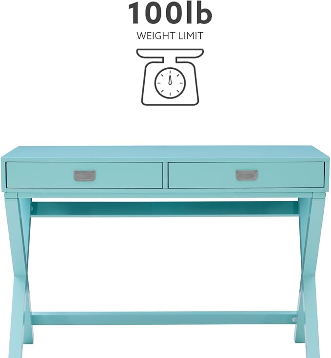 Linon Home Décor Jaycee Blue Writing Desk, 20"D x 44"W x 30"H, Blue