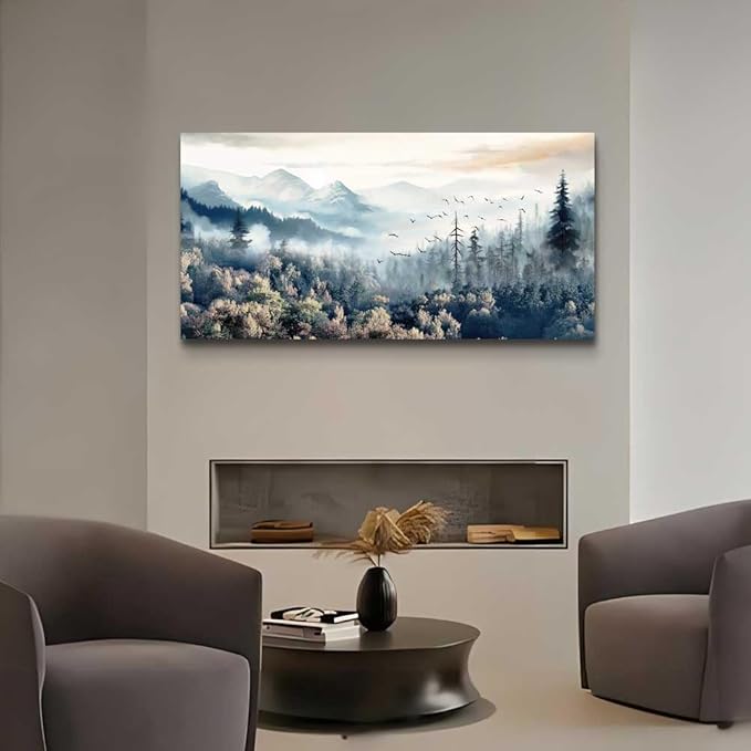 hyidecorart Large Wall Art For Living Room Canvas Framed Wall Decor For Office Bedroom Decorations Fog forest landscape Pictures Artwork Poster Wall Painting Canvas Prints Home Decor Works