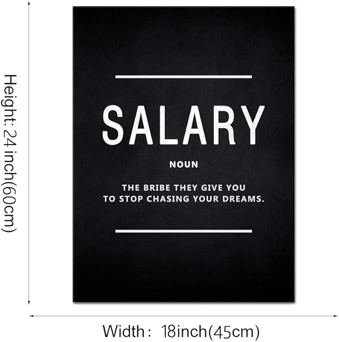 Salary Noun Inspirational Wall Art Motivational Entrepreneur Quote Painting Prints on Canvas Inspiring Posters Motivation Inspiration Pictures Artwork Home Office Decorations Framed (18”Wx24”H)