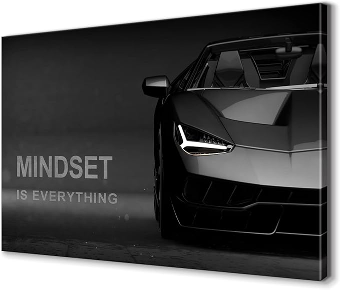 Motivational Canvas Wall Art Lamborghini Posters Prints Entrepreneur Bundle Set 1 Pieces Mindset Is Everything Canvas Wall Art Decorations for Office Bedroom (12" W x 18" H)