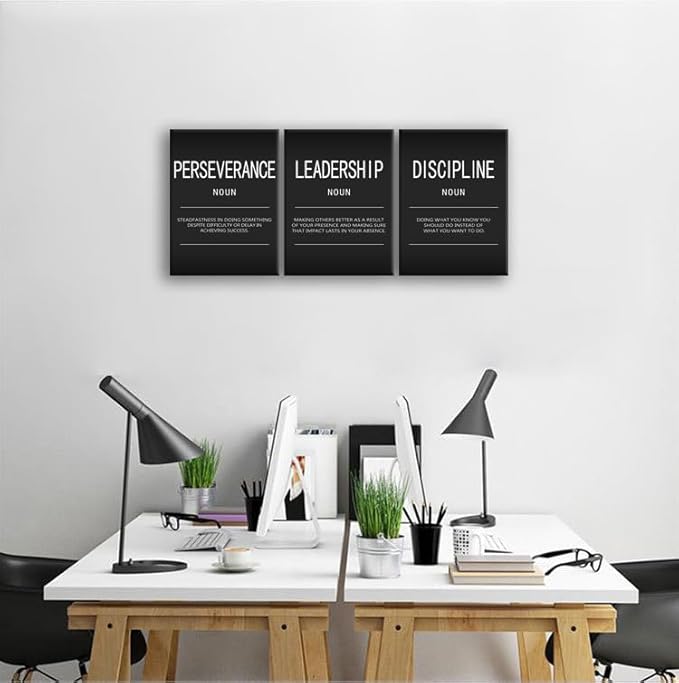 Inspirational Canvas Wall Art Inspiration Picture Discipline Perseverance Leadership Noun Quotes Positive Affirmation Motivational Poster Home Office Wall Decor Framed Ready to Hang[36" W X 16" H]