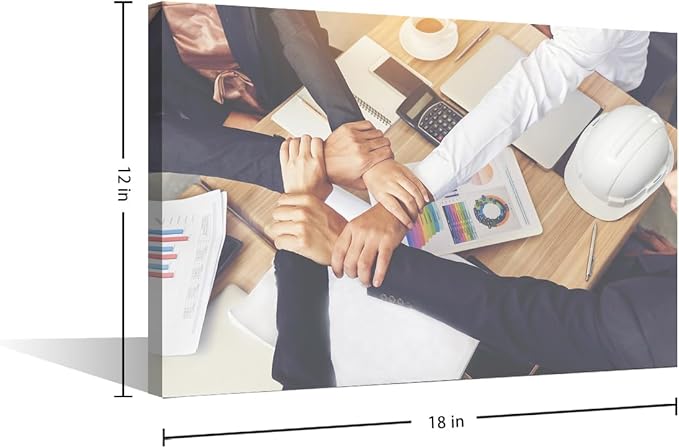 1 Panel Canvas Wall Art Businessman and Engineer Working Hands of Business People Joined Hands Together In Office Meeting Picture Modern Decor Poster Canvas Print Frame Ready To Hang (12"Wx18"H)