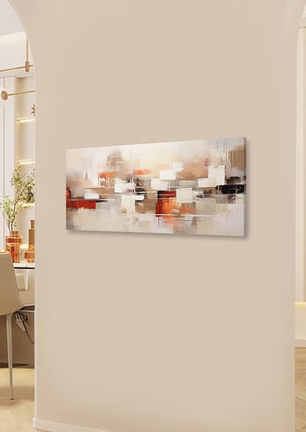 Abstract Wall Art Geometric Block Canvas Art Brown and Beige Modern Wall Art Minimalist Wall Decor Artwork Living Room Neutral Canvas Framed Painting for Bedroom Office