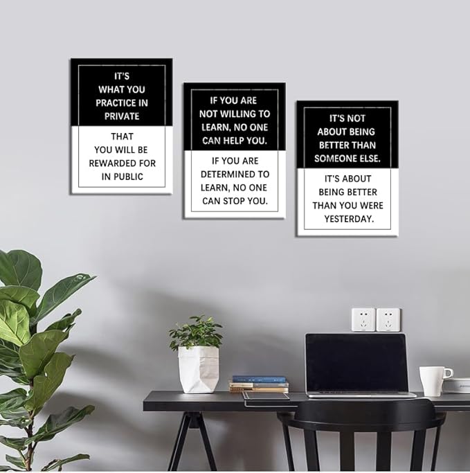 Inspirational Wall Art 3 Piece Practice Entrepreneur quote Motivational Poster Canvas Prints Artwork for Office Living Room Modern Home Decor Painting Pictures Stretched and Framed [36''Wx 16''H]