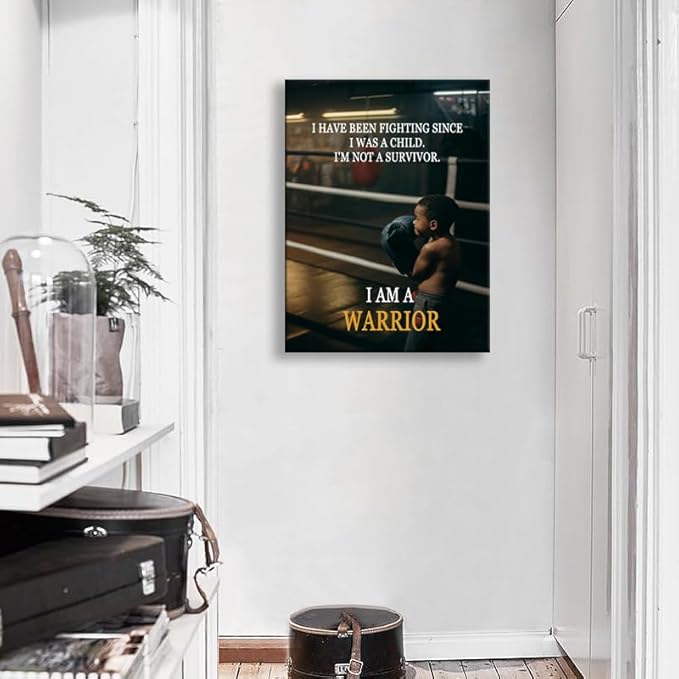 WYJDFART Inspirational Poster I Am A Warrior Quote Fighter Spirit Motivational Wall Decor for Boxing Gym Sports Room Home Bedroom Framed Ready to Hang [30" W X 40" H]
