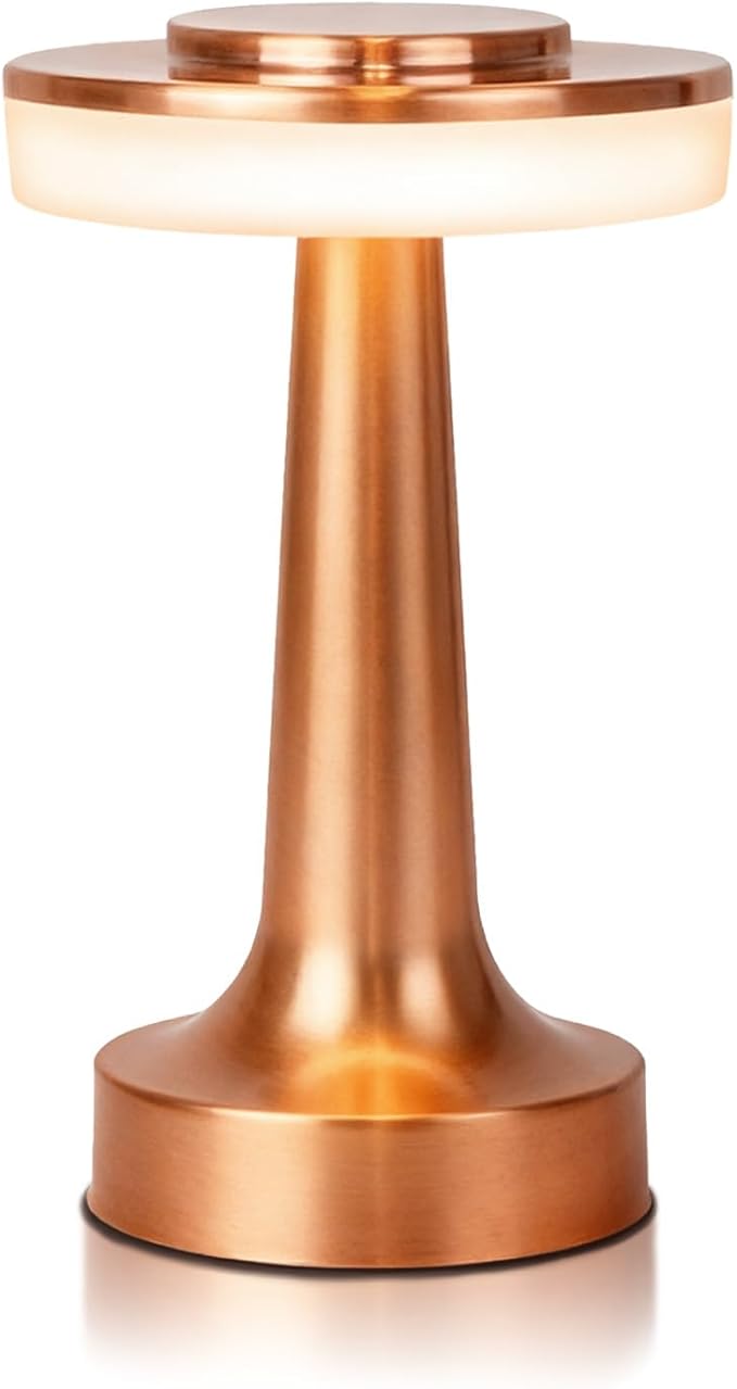 Cordless Metal Desk Lamp, Touch Sensor Control LED Table Lamp,3 Color Stepless Dimmable Battery Powered Lamp for Living Room, Dorm, Home Office (Rose Gold)