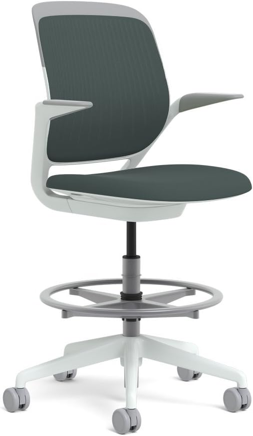 Steelcase White Base with Hard Floor Casters Cobi Stool, Graphite