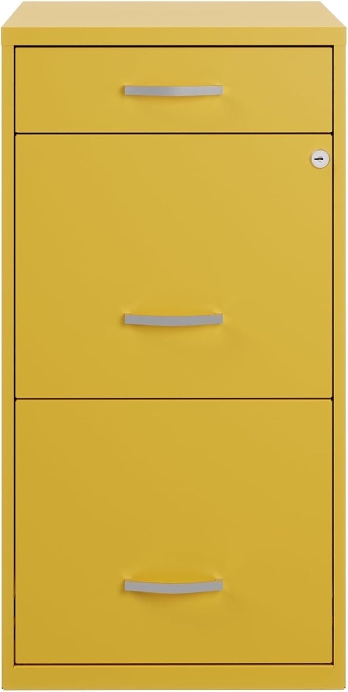 Hirsh Space Solutions 18" Deep Modern Metal Organizer File Cabinet with Cam Lock, 3-Drawer, Letter-Size, for Small Home/Home Office in Yellow