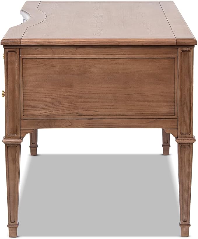 Jennifer Taylor Home JTH Luxe Dauphin Gold Accent 5-Drawer Wood Executive Desk, Natural Brown Ash Wood