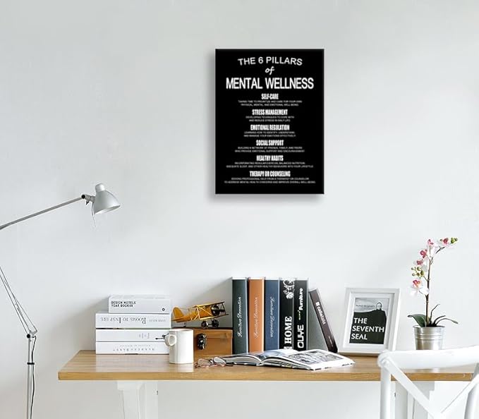 WYJDFART THE 6 PILLARS OF MENTAL WELLNESS:How They Aid in Personal Growth Motivational Wall Decor Therapy Decor for Home School Bedroom Office Framed Ready to Hang [18" W X 24" H]