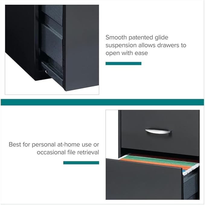 Scranton & Co 3-Drawer Metal Filing Cabinet, 27.32" H x 14.25" W x 18.00" D, Charcoal Finish, Lockable Lateral File Cabinet for Home or Office Organization, Letter Size Hanging File Storage