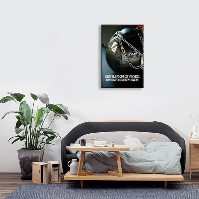 WYJDFART Motivational Wall Decor Winners Focus on Winning Competitive Spirit Gym Inspirational Wall Art Mindset Poster for Sports Club Office Bedroom Home Framed Ready to Hang [24" W X 36" H]
