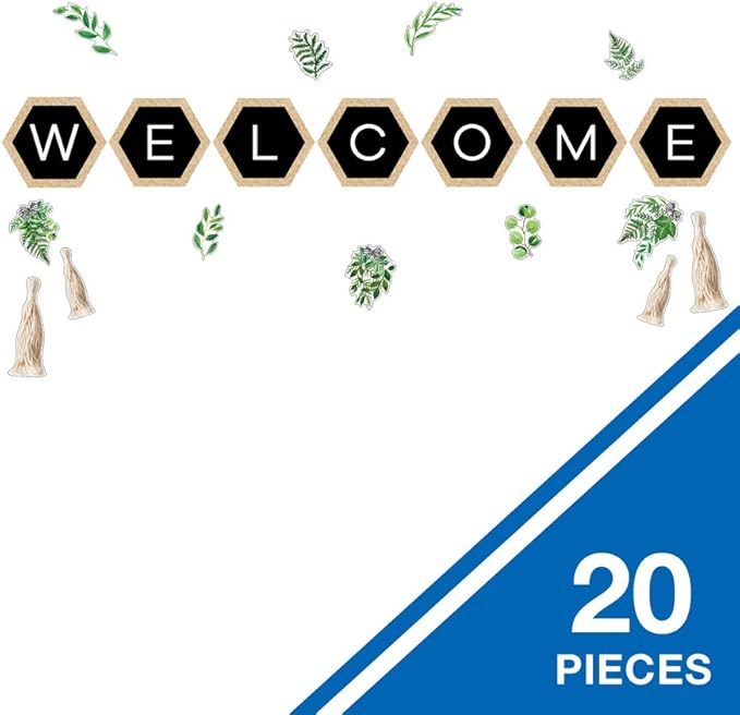 Schoolgirl Style Simply Boho 20-Piece Welcome Bulletin Board Sets for Classrooms, Boho Welcome Sign for Classroom, Black and White Boho Back-to-School Classroom Décor