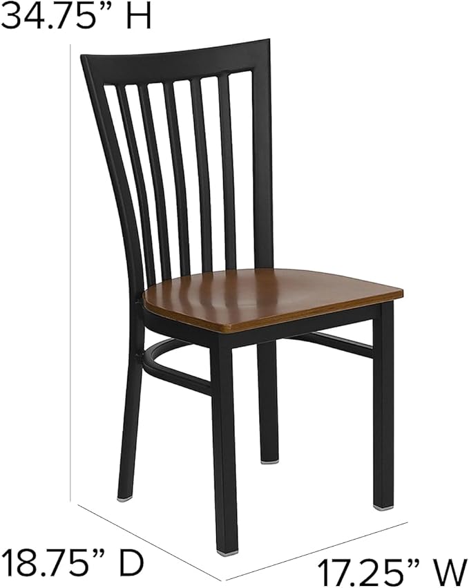 Flash Furniture HERCULES Series Black School House Back Metal Restaurant Chair - Cherry Wood Seat