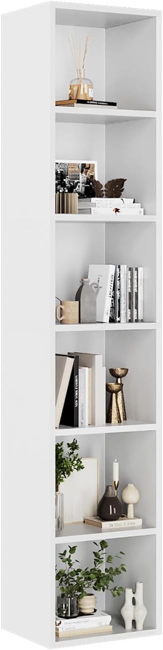 oneinmil 71.5" Tall Narrow Bookshelf, 6-Tier Cube Display Rack, Modern Corner Bookshelf with Storage Space, CD Storage Cabinet for Home Office (White 1 Pack, 6-Tier) | Cube Display Rack, Storage Space, CD Storage Cabinet, Home Office, 1 Pack