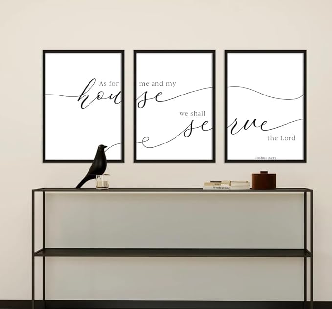 Joshua 24:15 Canvas Painting 3 Pieces We Shall Serve The Lord Posters Prints Wall Art Pictures for Living Room Bedroom Home Decor with Wooden Inner Frame