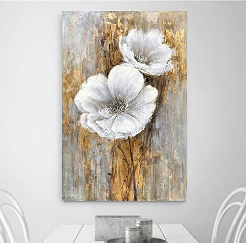 Yihui Arts White Floral Wall Pictures Vertical Lily Bouquet Flower Oil Painting Artwork for Living Room Bedroom Hallway Decor